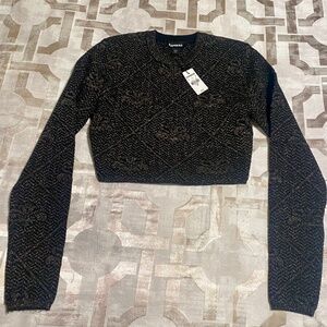 NEW Express Body Contour Black Sparkle Embossed Cropped Sweater, Size XS
